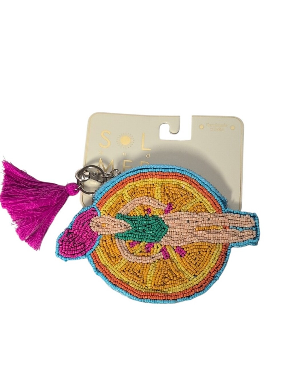 Sol and Mer Hand Beaded Swimmer/Float Zip Coin Purse with Tassel